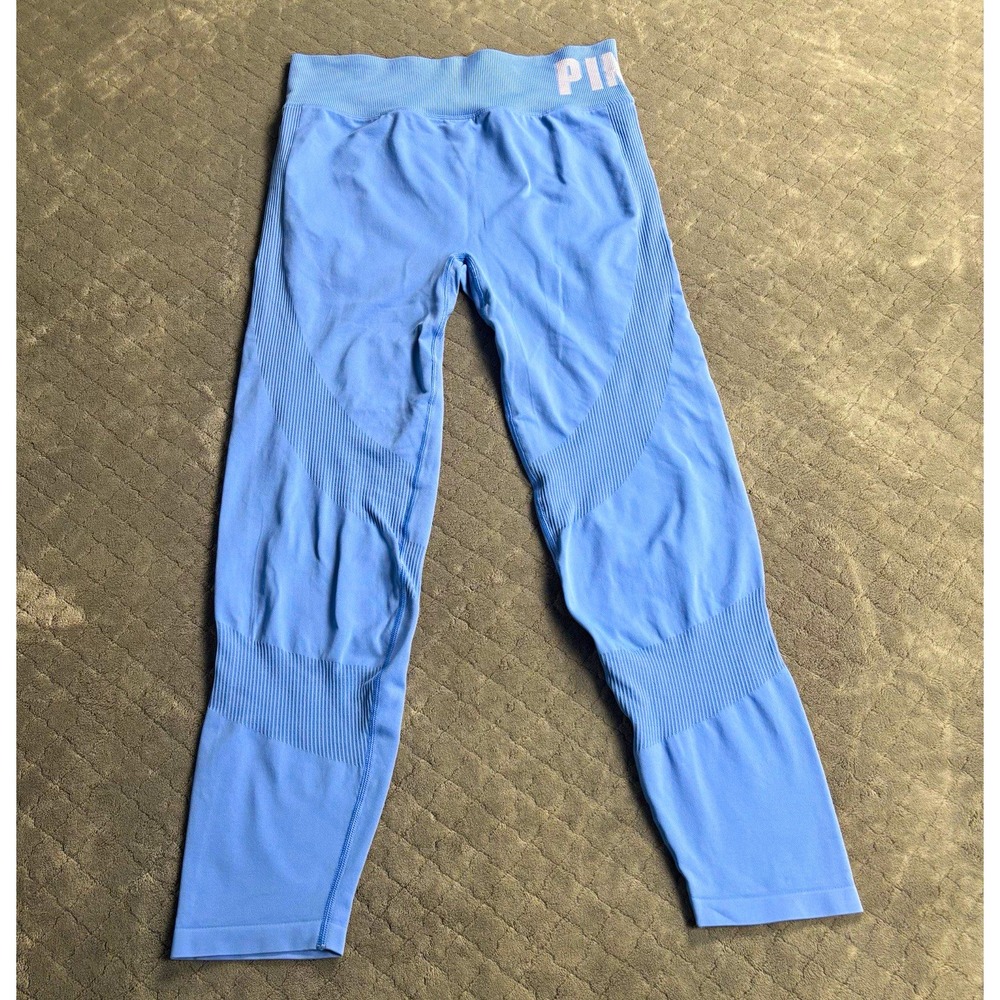 PINK Active Victoria's Secret Leggings XL Blue High Rise Ribbed Seamless